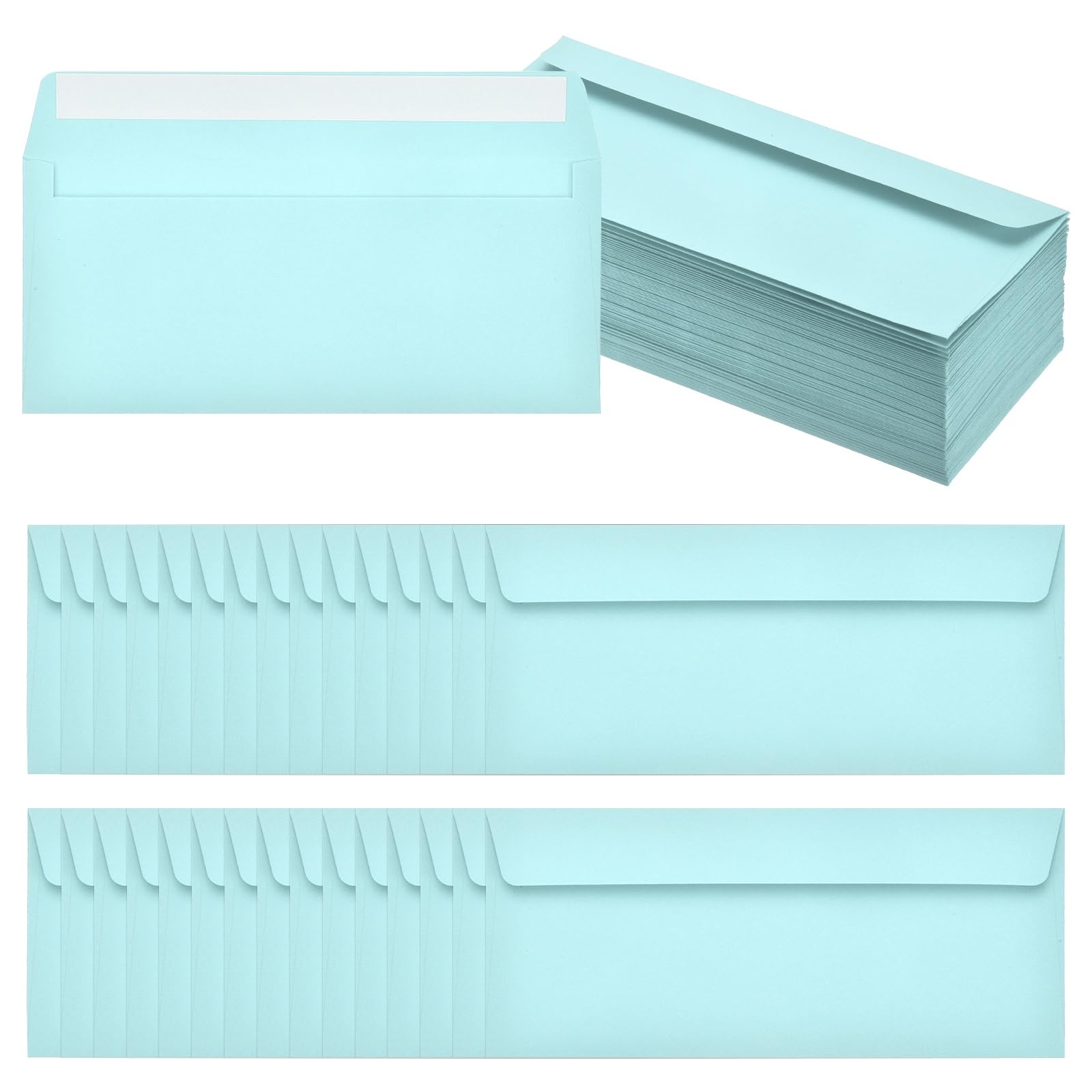 PATIKIL 100 Pack Light Blue #10 Business Envelopes, Colored Self Seal Letter Size Envelopes for Business Mailing Office Checks Invitation, 24.1 x 10.5 cm