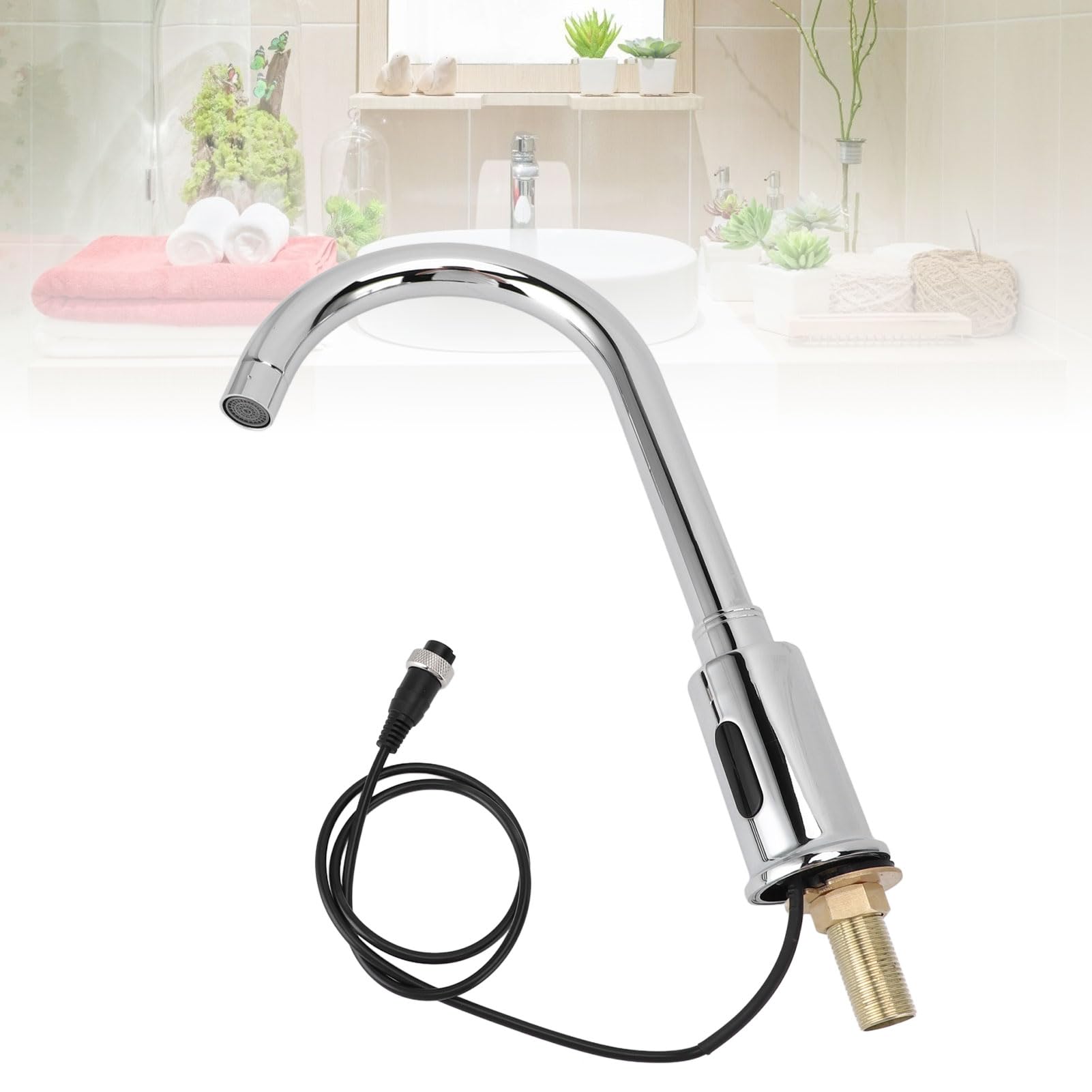 Asixxsix Grifo de lavabo sin contacto, grifo de cocina sin contacto con sensor infrarrojo, de agua fría individual, grifos de cocina con sensor de movimiento