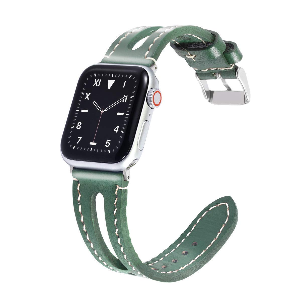 Compatible with Apple Watch Band 38mm 40mm 41mm for Women, Genuine Leather Replacement Strap for iWatch Series SE & 7/6/5/4/3/2/1 (green) (49m/45mm/44mm/42mm, Green)