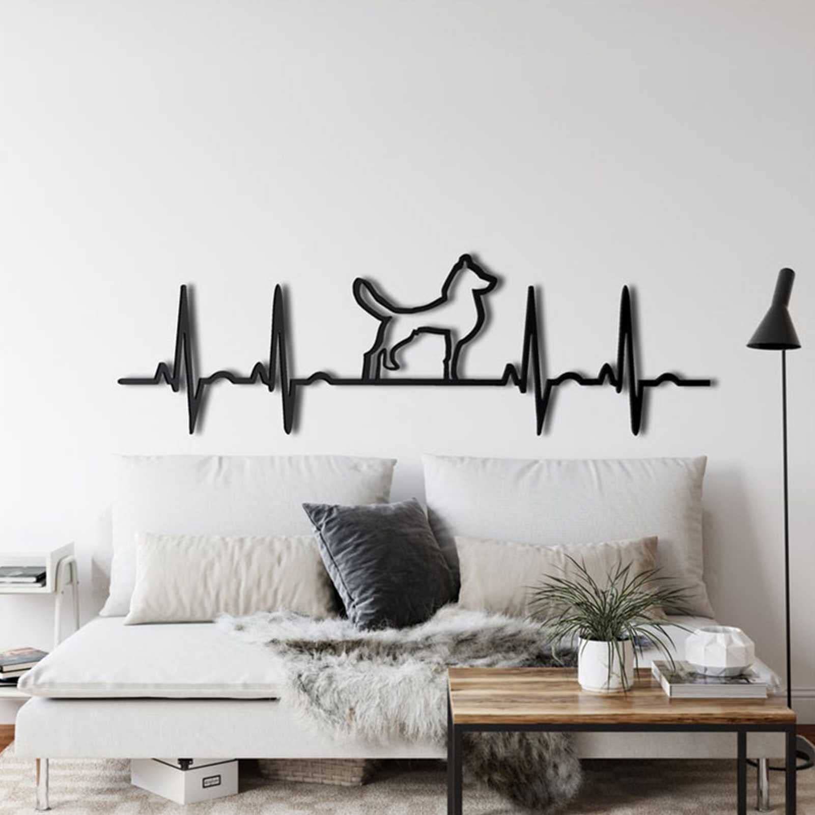 Décoration murale chien en métal noir au style épuré et minimaliste