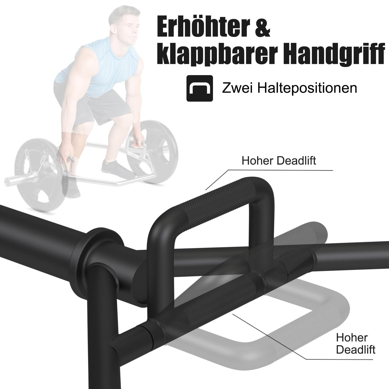 COSTWAY Trap Bar, 142 cm Hantelstange mit 2 Federverschlüsse & klappbarem Griff, Hex Bar 25/50mm Aufnahme, Olympic Bar für Kniebeugen Kreuzheben