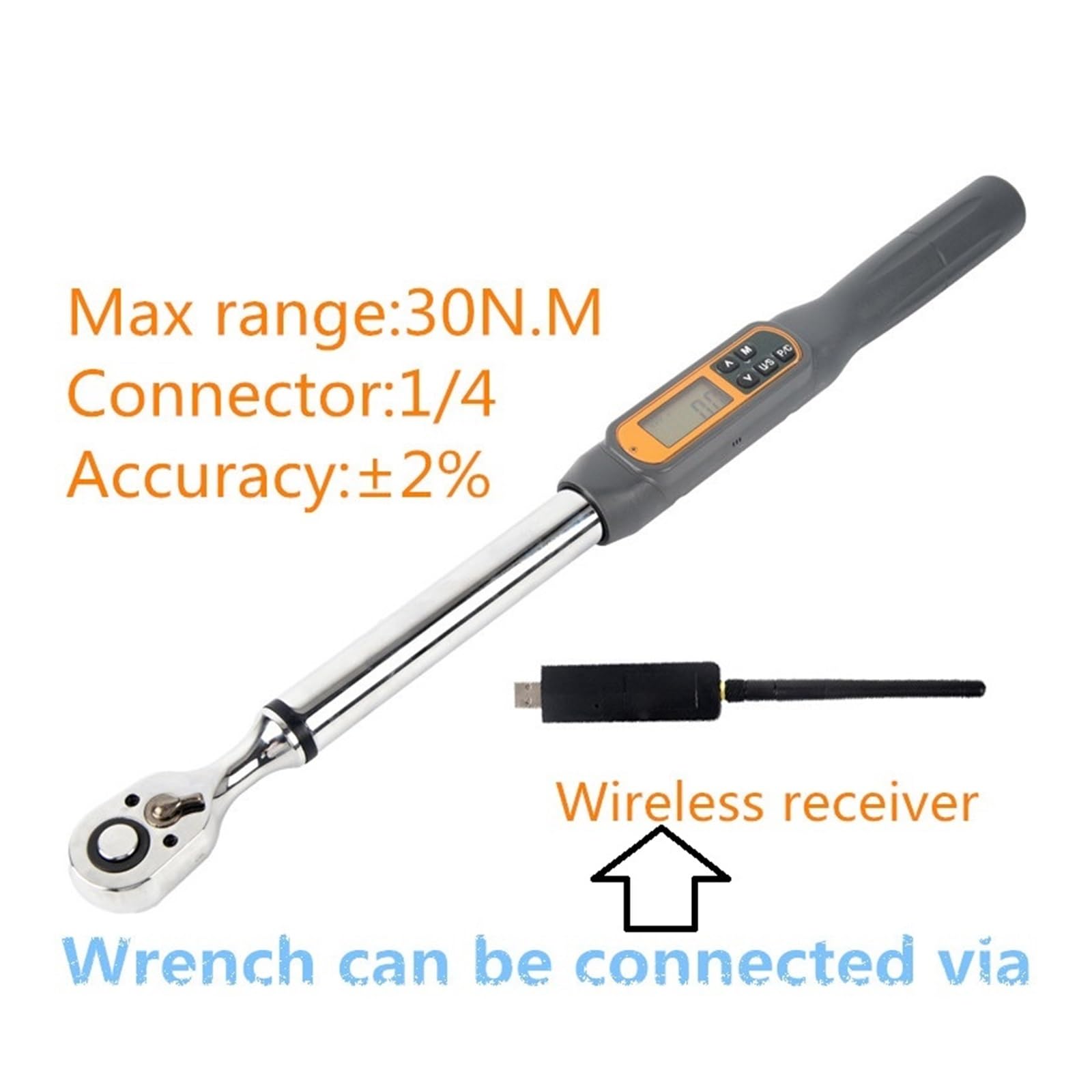 Misuratore di coppia digitale, 1/4 10N.M -30N.M Chiave dinamometrica digitale wireless Chiave dinamometrica elettronica professionale regolabile per riparazione auto e bici Tester di coppia elettrico,