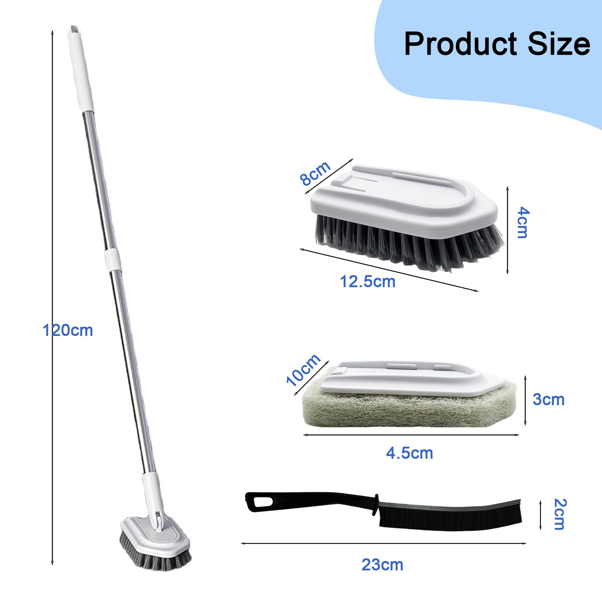 Ensemble De Brosses à Récurer Extensibles 120 Cm - 2 Têtes + 2 Brosses Suceuses + 2 Crochets - Pour Sols, Carreaux, Douche, Angles