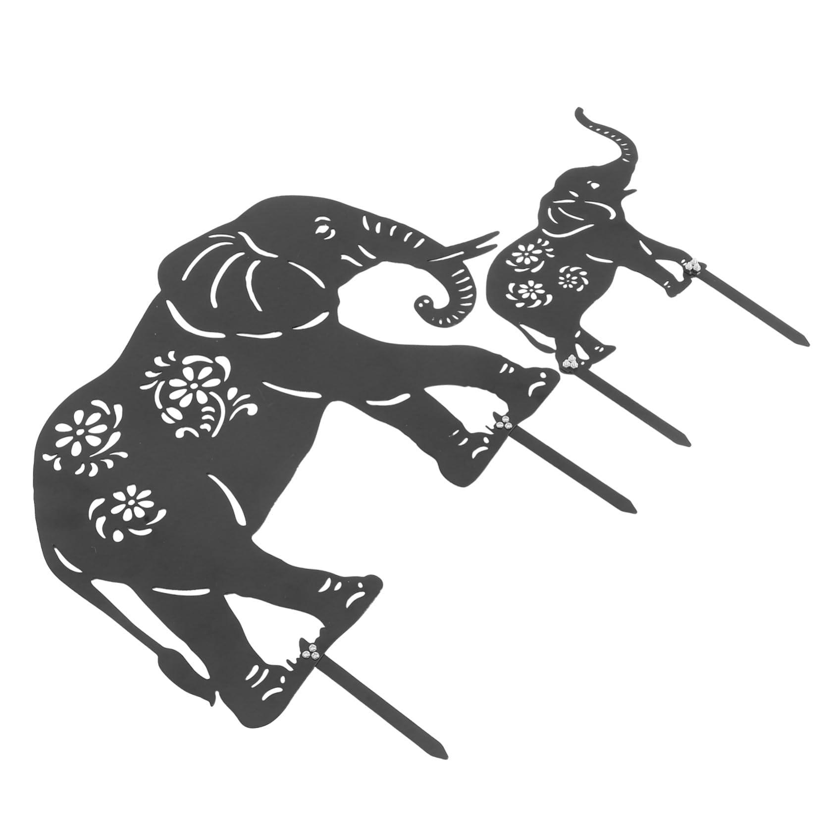Elefanten in Schwarz 2 Stück aus Eisen Gartenstecker Gartendeko Wetterfeste Einfache Installation Dekorative Skulpturen für Hof und Terrasse für Gartenliebhaber
