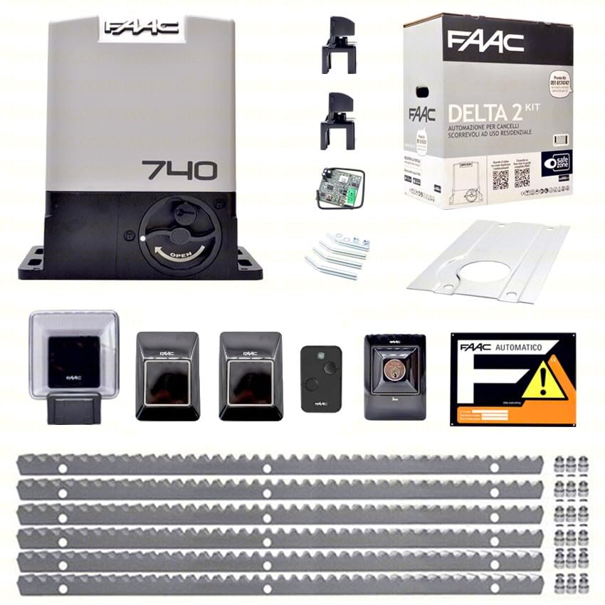 FAAC DELTA 2 740 KIT Automazione Cancello Scorrevole - Motore 500 Kg con 6 Metri Cremagliera Metallo Zincato 230V