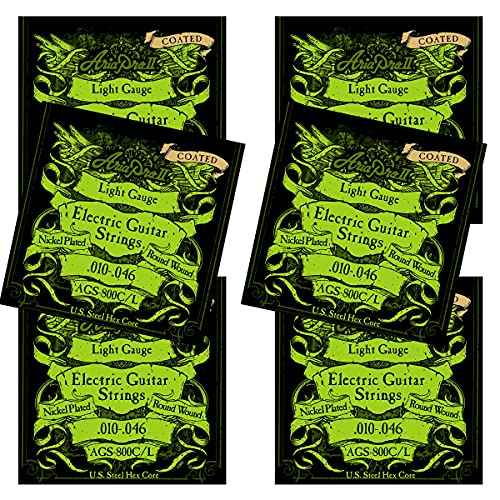アリアプロII エレキギター用 コーティング弦 ニッケル ライト AriaproII Electric Guitar Coating Strings AGS-800 (AGS-800C/L Coated, Light, 6セット)