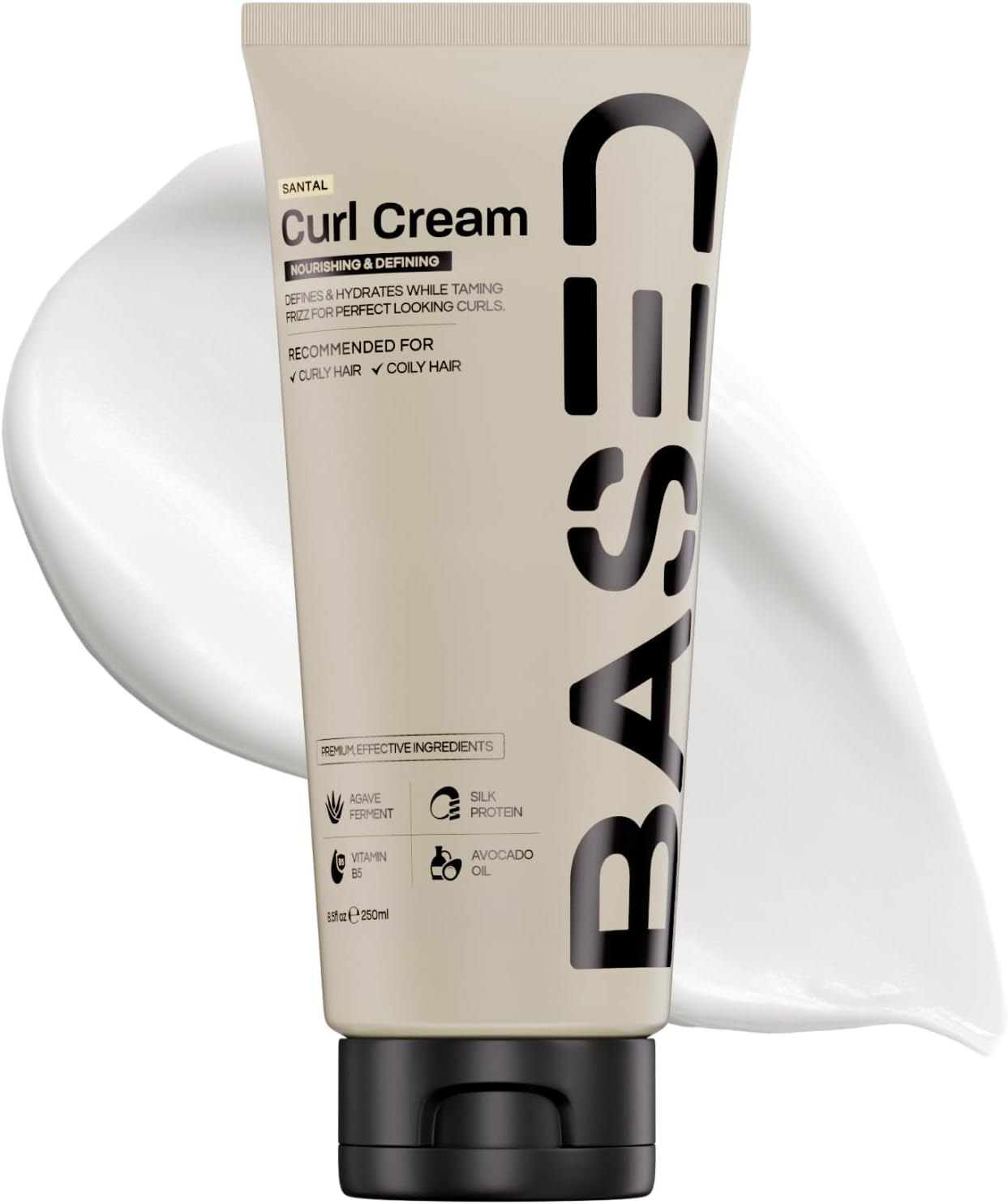 BASED Curl Cream, Defines Curls, Controls Frizz, Medium Hold, Hydrates & Nourishes with Agave, Silk Protein & Castor Oil, No Harmful Chemicals or Artificial Fragrance (6.8 Oz Pack of 1)