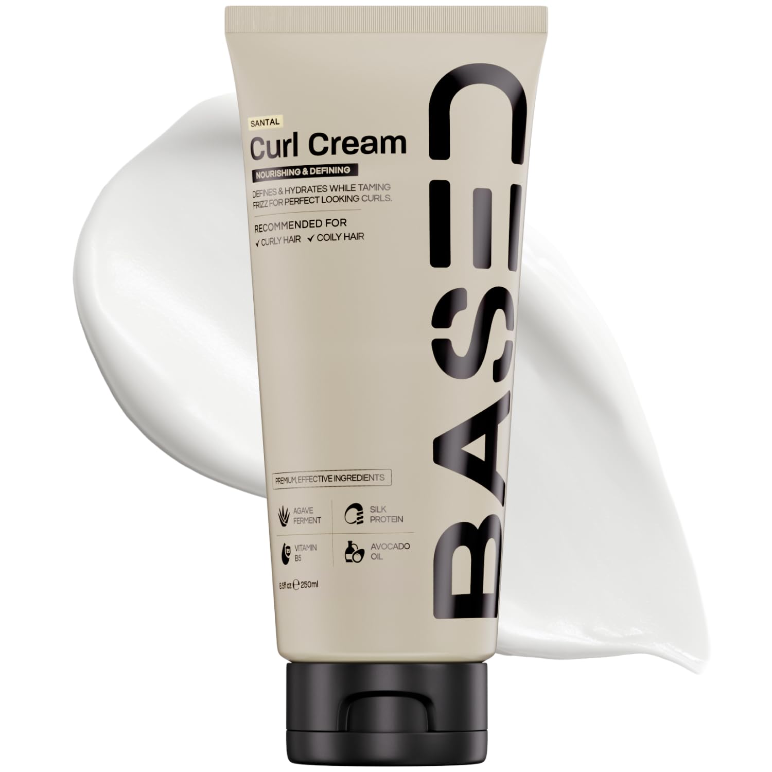 BASED Curl Cream for Men, Curl Defining Cream for Curly Hair, No Harsh Chemicals or Artificial Fragrance, Medium Hold, Hydrates & Nourishes with Agave, Silk Protein & Castor Oil, 8.5 oz (Pack of 1)