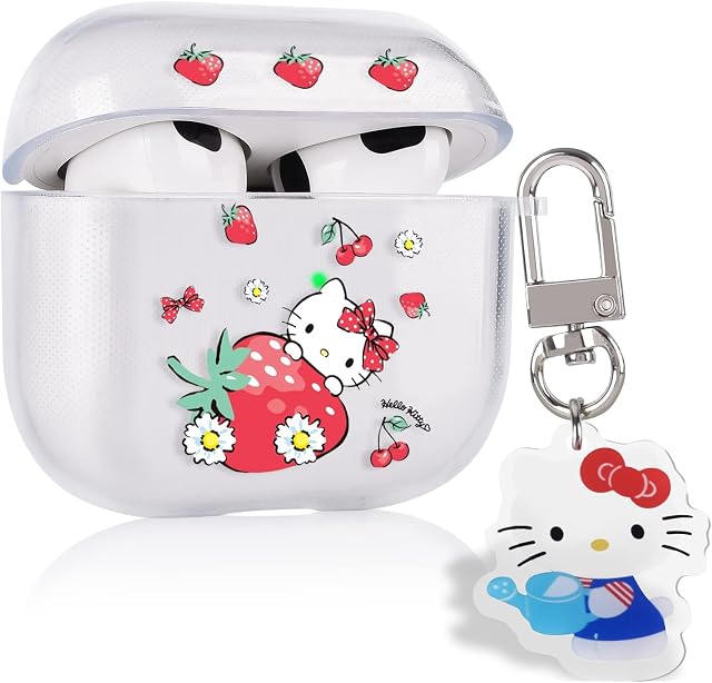 Cute Cat Case for AirPods 3 Cartoon Case with Funny Kawaii Cat Keychain for Women Girls Kids,Clear Shockproof Protective Soft Silicone Headphone Cover for AirPod 3 Charging Case
