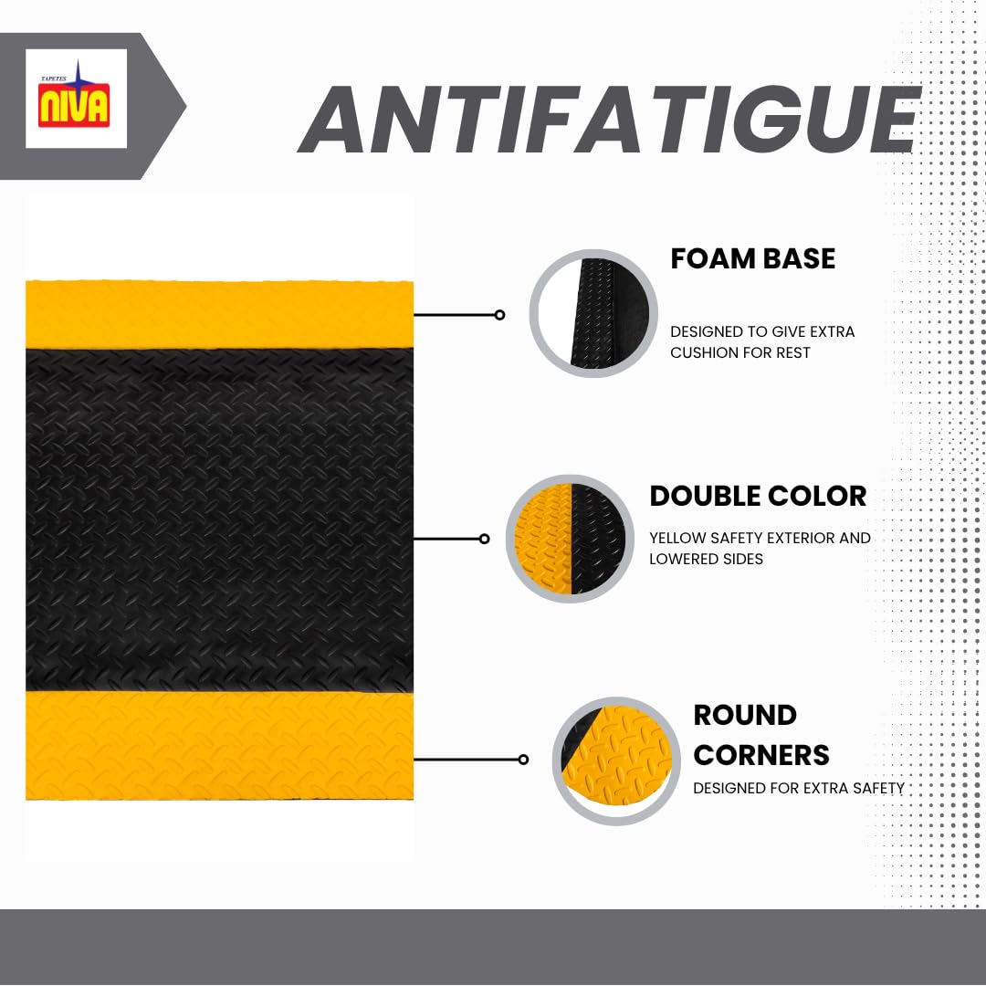 Tapetes Niva® Anti Fatigue Mat, Diamond Plate Finish, Foam Interior. for Kitchen, Garage, Industry, or Harsh use, Industrial Grade. (Yellow Stripes, 36" L x 24" W x 0,82" Th) — Amazon image 4