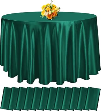 fani Hunter Green Satin Tablecloth,12 Pack 120 Inch,Round Table Cloth Silk