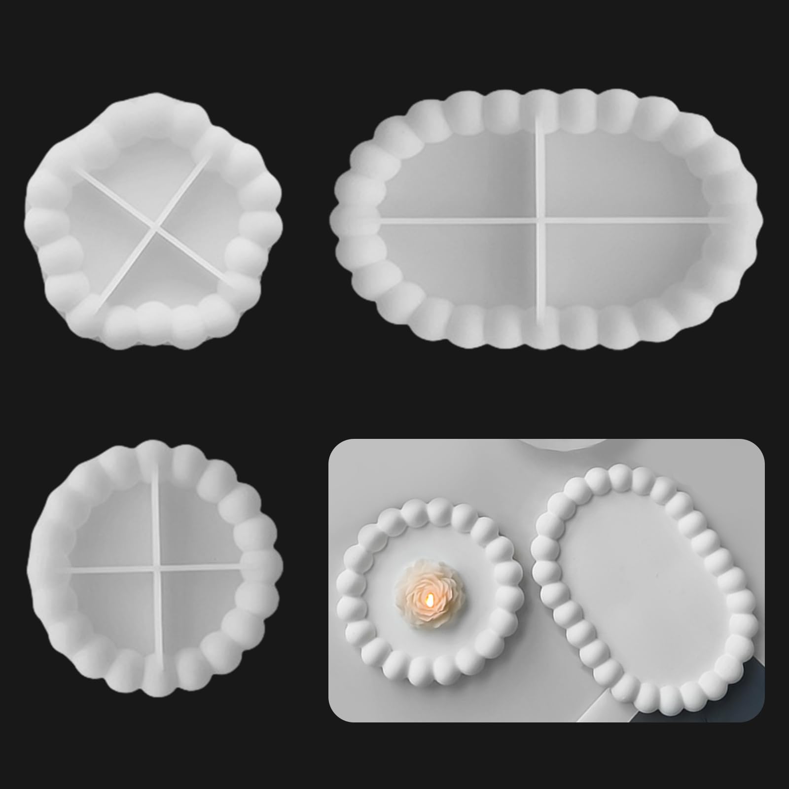 3 Stampi Silicone Per Sottobicchieri Fai Da Te - Forme Cerchio, Ovale E Pentagono - Per Resina E Cemento - Foto 3