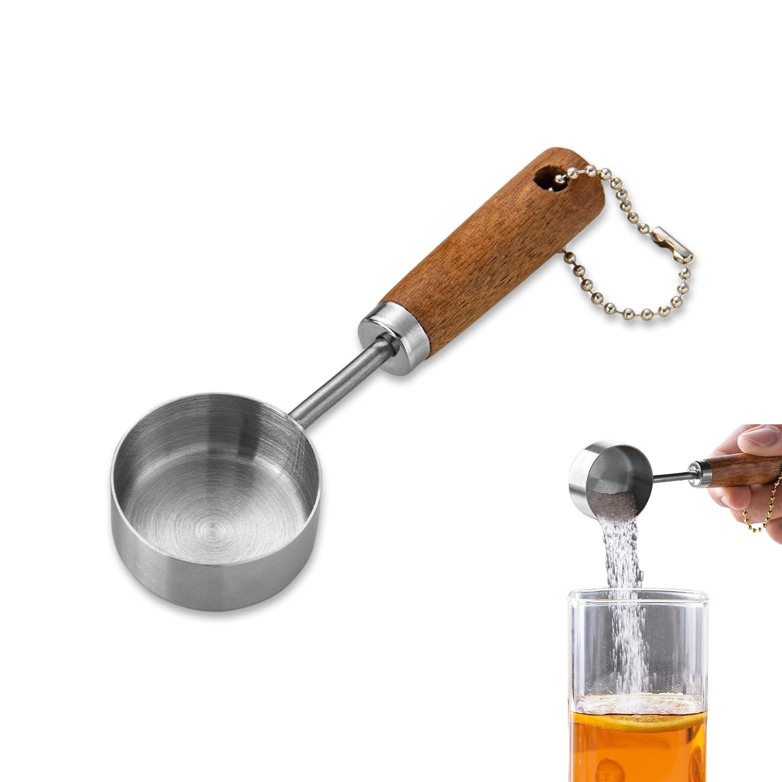 YAFIYGI Coffee Scoop for Ground Coffee 1 Tablespoon 1/2Oz 15ML Espresso Measuring Scooper Vintage Metal Coffeespoon with Wooden Handle Stainless Steel Utensils for Tea Powder Beans Kit
