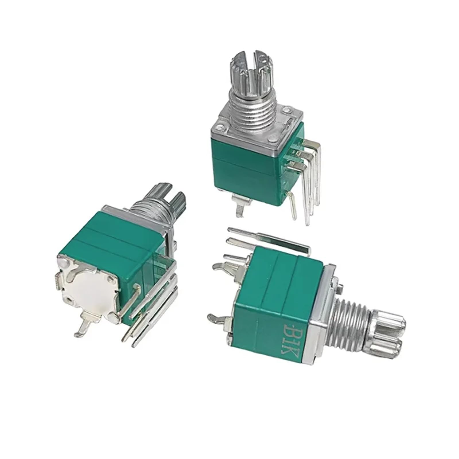 100 Uds potenciómetro RK097 5 pines Vertical con interruptor eje de 10mm B1K B5K B10K B50K B100K B500K giro único(RK097 5Pin B10K)