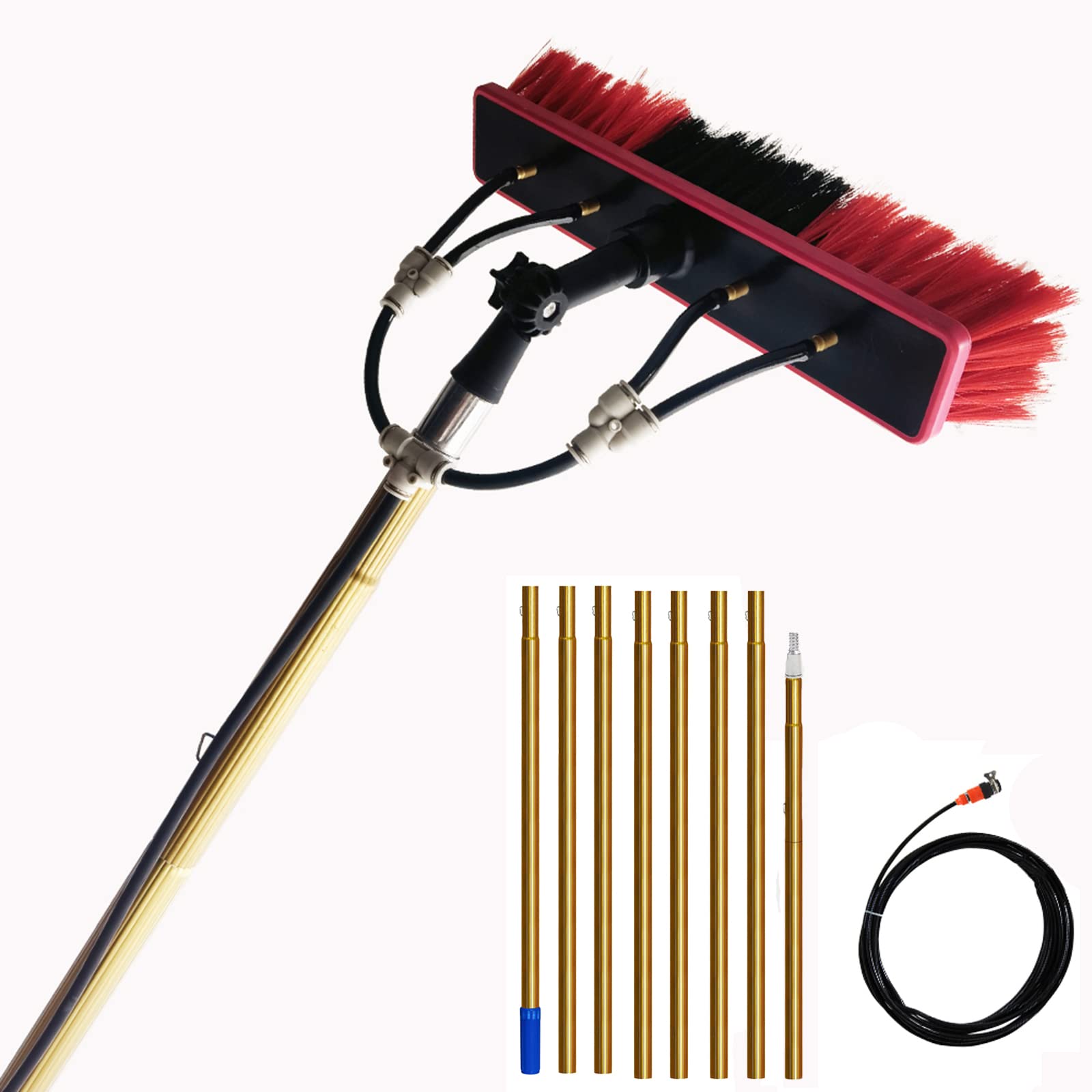 12FT - 30FT Water Fed Window Cleaning Pole Squeegee Brush Extension Long Reach Telescopic Conservatory Solar Panel Cleaning Equipment Hose Fed (7.2m/24ft)