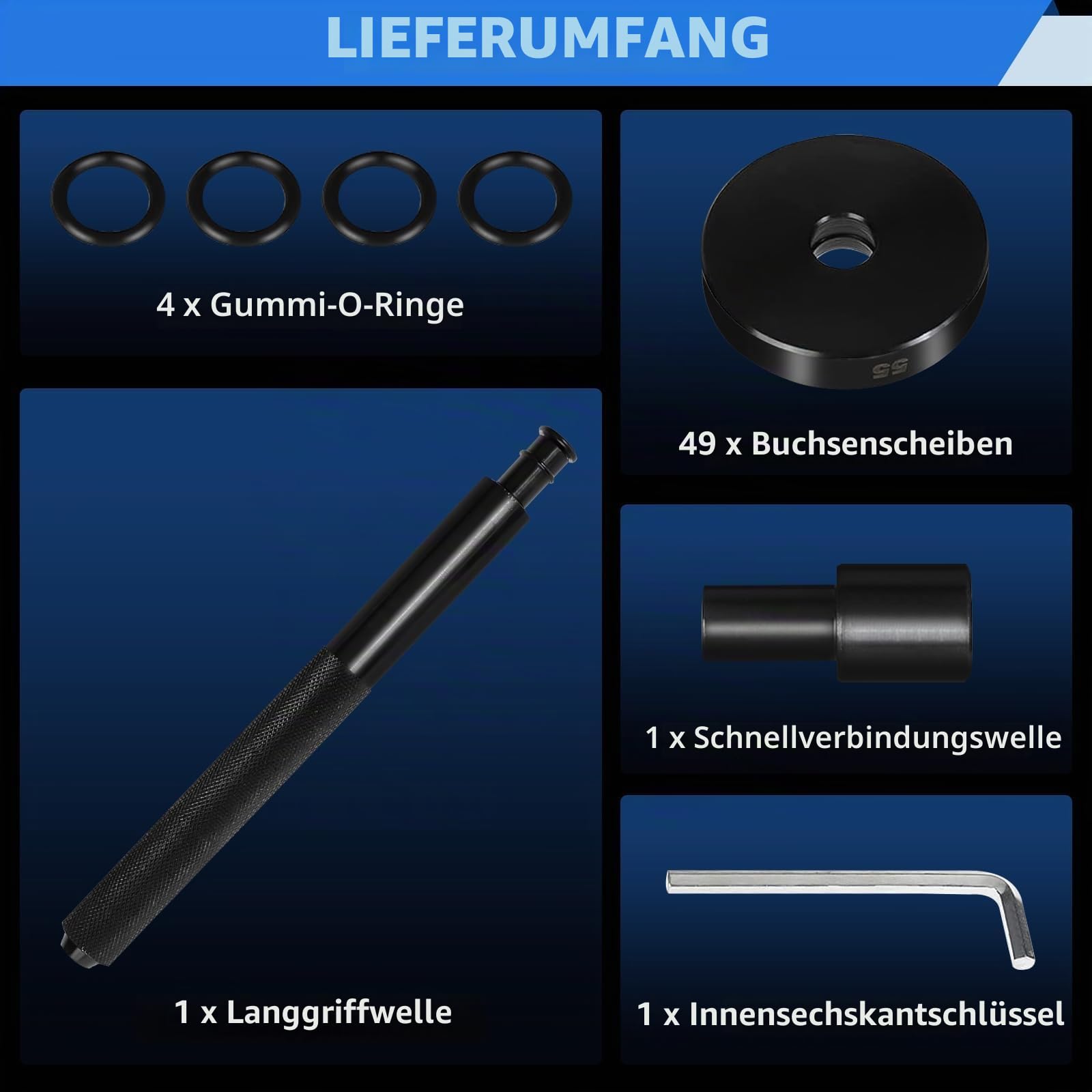 FreeTec 52 TLG. Radlager Montagescheiben Radialdichtringen Buchsen Schalen Gummis Abzieher Druckstück Press Werkzeug Treibsatz 18–65 mm (Schwarz)