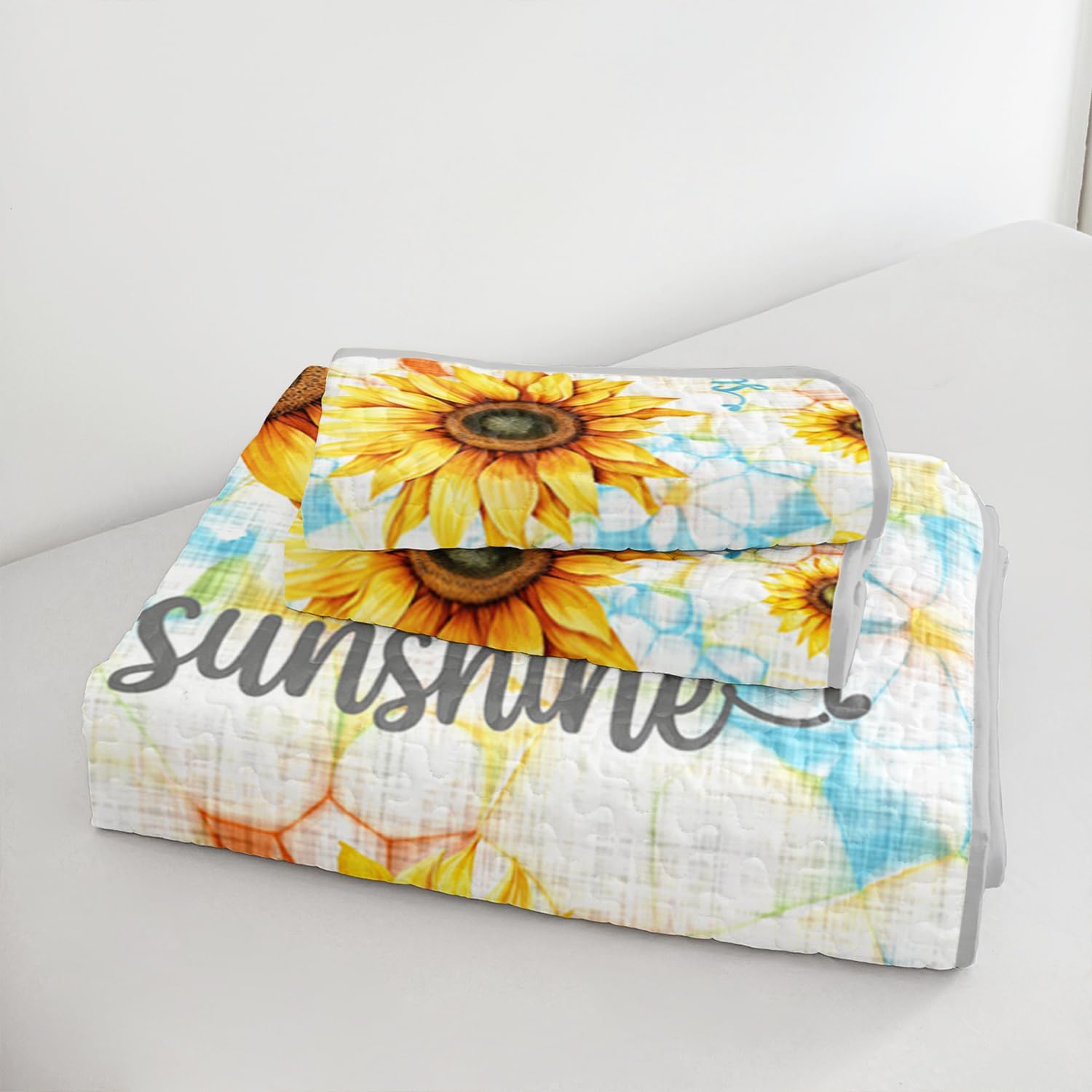 Yellow Sunflower Quilt Set King Size 3 Pieces,Beautiful Floral Summer Bedding with 2 Pillowcases,Soft Lightweight Quilted Quilt Bedding Sets for Adults Women Men Bedroom Decor. - Image 5