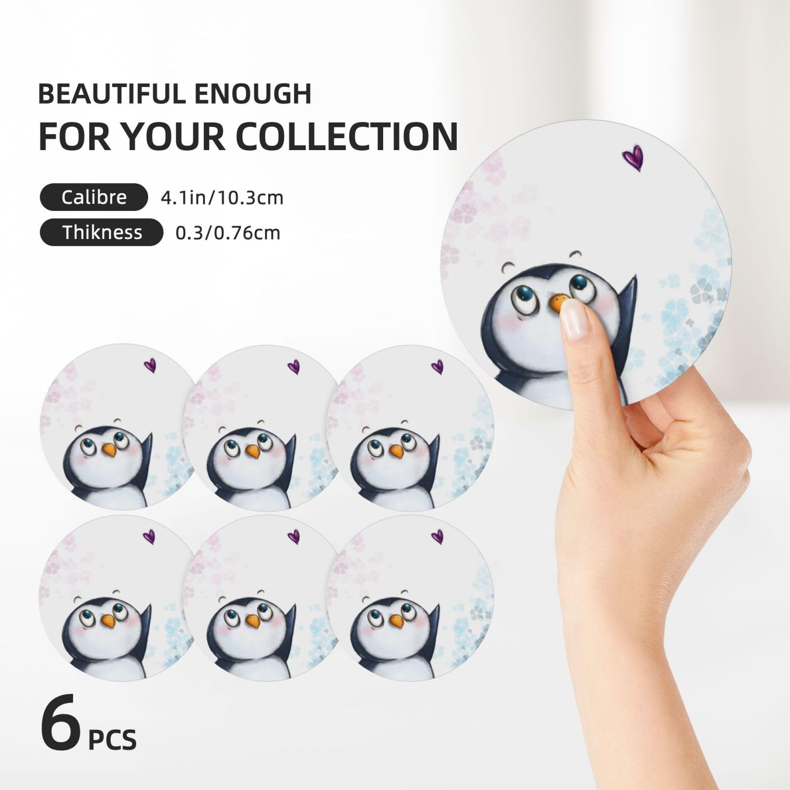 Set di 6 sottobicchieri decorativi in ceramica con stampa "I Love Penguins"