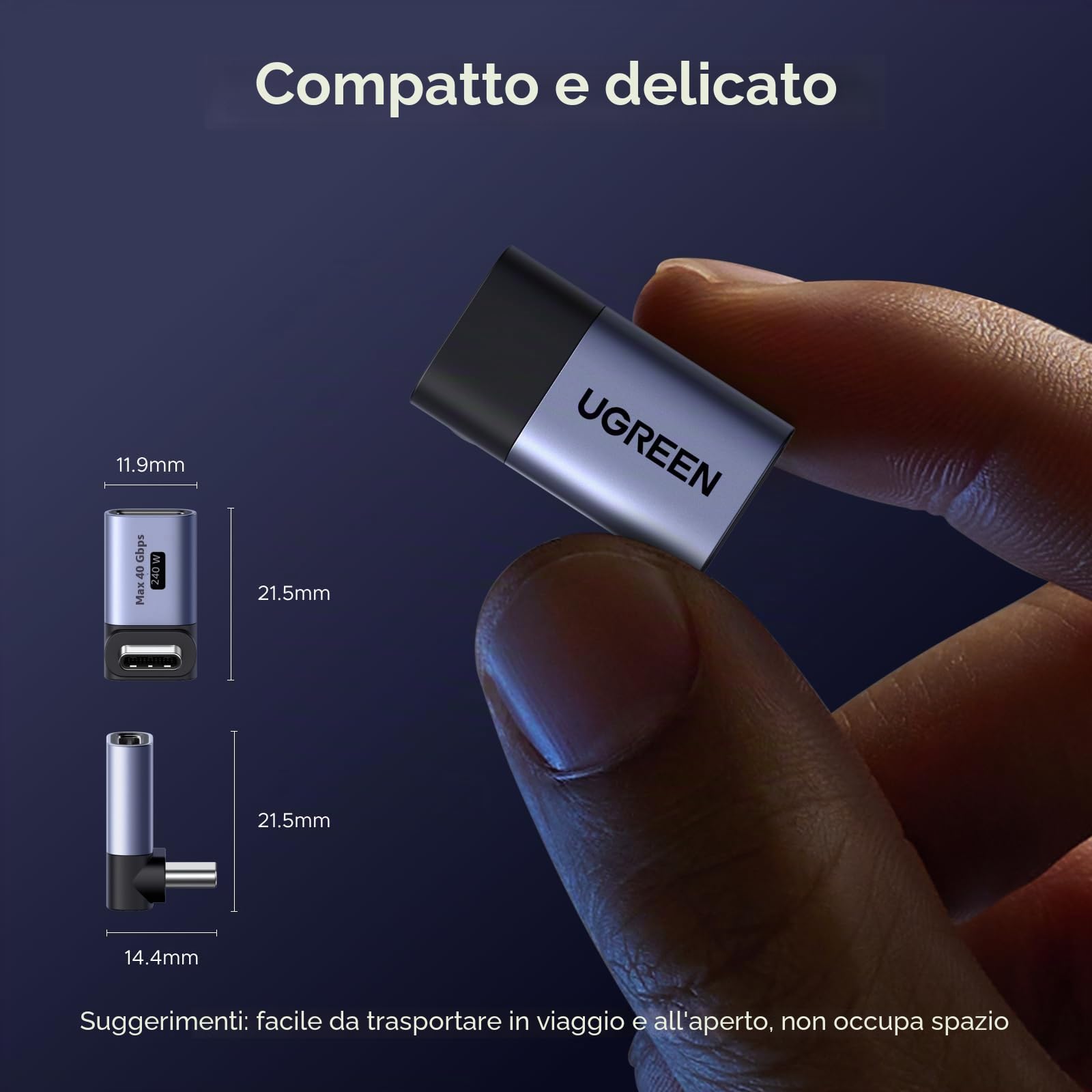 UGREEN Adattatore USB C 40Gbps 3 Pezzi Angolo Retto 90 Gradi 240W Ricarica Rapida 8K 60Hz