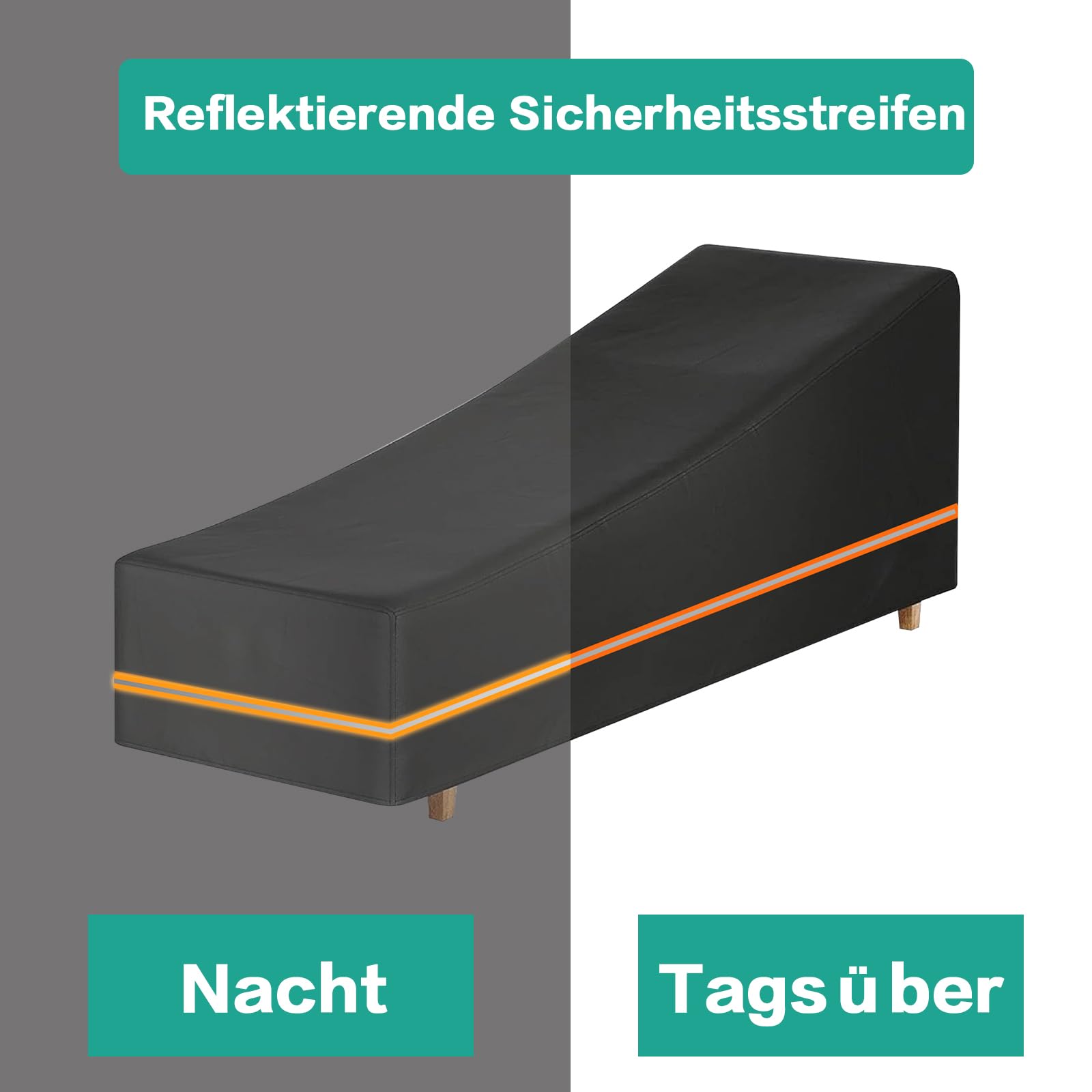 Housse de Chaise Longue Exterieur Imperméable Protection Transat Bain de Soleil Oxford 600D Durable Anti-UV & Résistante aux Intempéries 200x75x40cm
