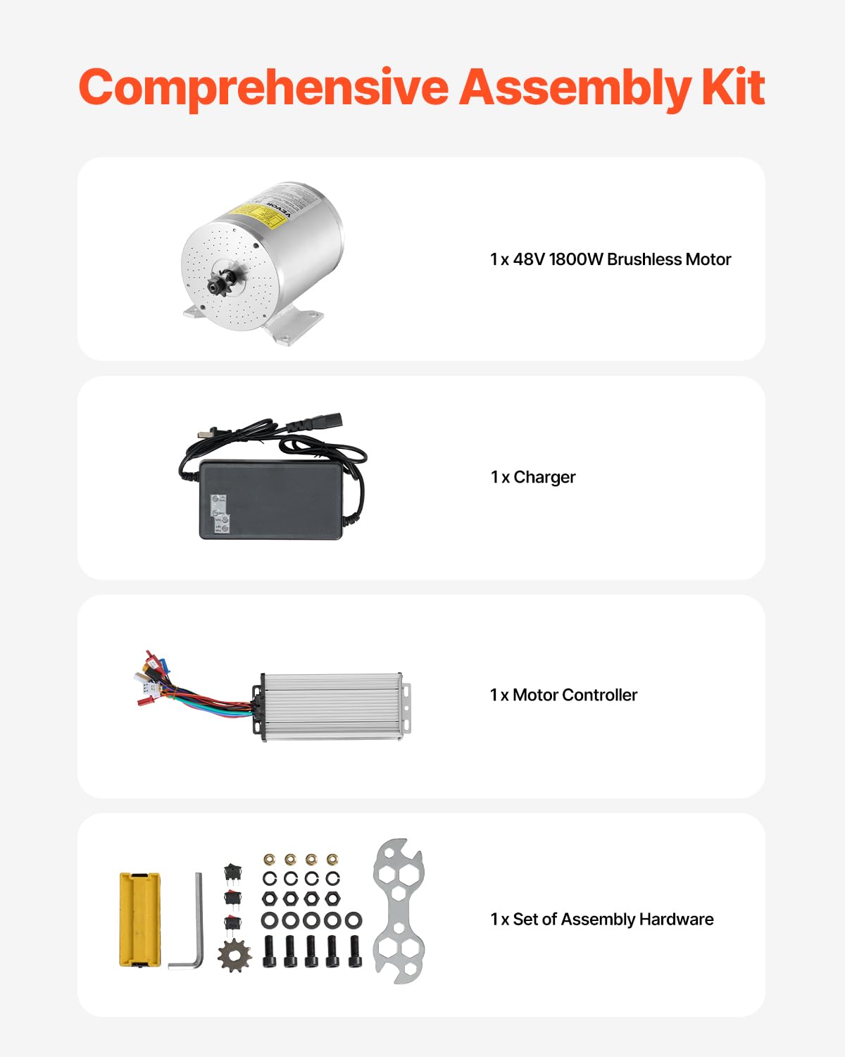 VEVOR Kit Motore Elettrico Brushless DC da 1800 W Motore 48 V a 4500 giri/min con Regolatore di Velocità Aggiornato, Funzionamento Silenzioso Affidabile per Go-Kart, Bici Elettriche, Moto, Scooter