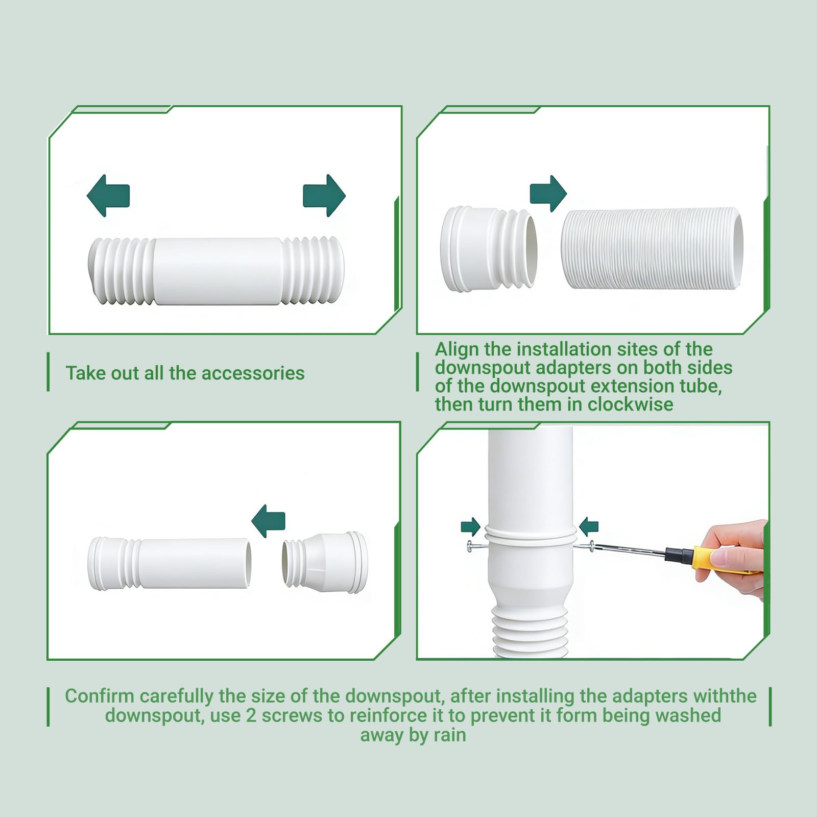 1 pezzo di prolunga flessibile per grondaie, forma circolare, per tubo di scarico da 80/100 mm, estensibile da 47 a 150 cm (bianco, 1 pezzo)