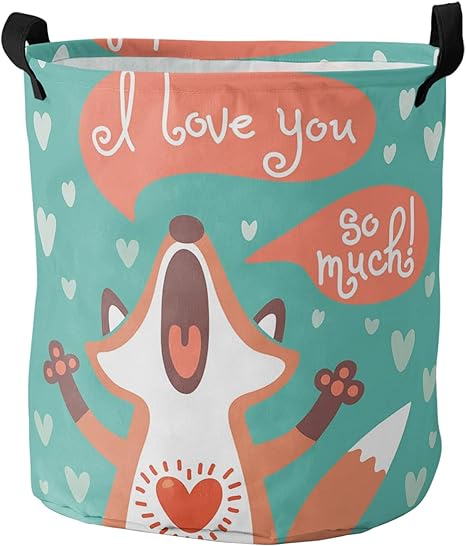 Amazon ランドリーバスケット 折りたたみ 洗濯カゴ ランドリー収納 77l 撥水加工 取っ手付きランドリーバッグ オックスフォード布製 雑貨ランドリーボックス おしゃれ収納袋 洗濯物用かご 狐 ラブハット イラスト 直径42cm 高さ44cm かご バスケット オンライン通販