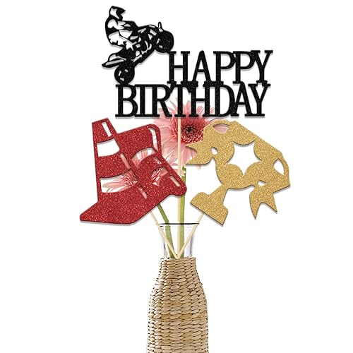 Black Red Gold Motorcycle Themed Birthday Centerpiece Sticks, Motorbike Traffic Cone Birthday Decorations, Race Car Themed Party Decorations Sticks,