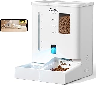 Alimentador automático para gatos con cámara, alimentador WiFi 5G/2.4G para mascotas, video HD 2K y visión nocturna, fácil operación con aplicación, consejos de aplicación para obstrucción de