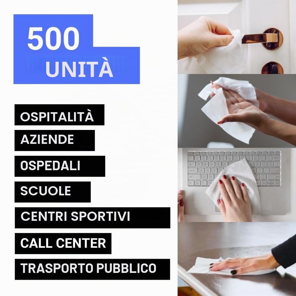 Salviette Idroalcoliche 70% Alcol | Igienizzante Mani | 500 pz