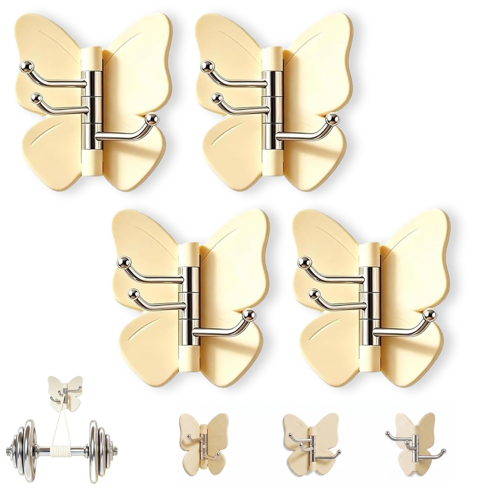 GHRKLP Rotating Butterfly Adhesive Wall Hooks, Cute No-Drill 3-Prong Swivel Hangers with Adjustable Wings,Saving Hooks for Inner & Outer Corners,for Dorm Entryway(Color A,4pcs)