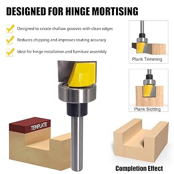 Wolfride Hinge Mortising Router Bit 1/4-Inch Shank Flush Trim Template Router Bit for Hinge Template