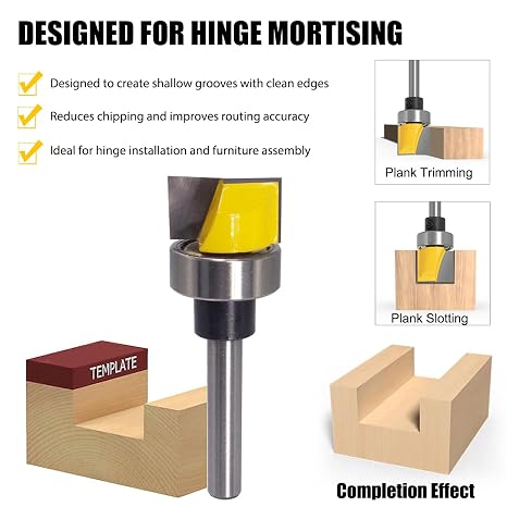Wolfride Hinge Mortising Router Bit 1/4-Inch Shank Flush Trim Template Router Bit for Hinge Template