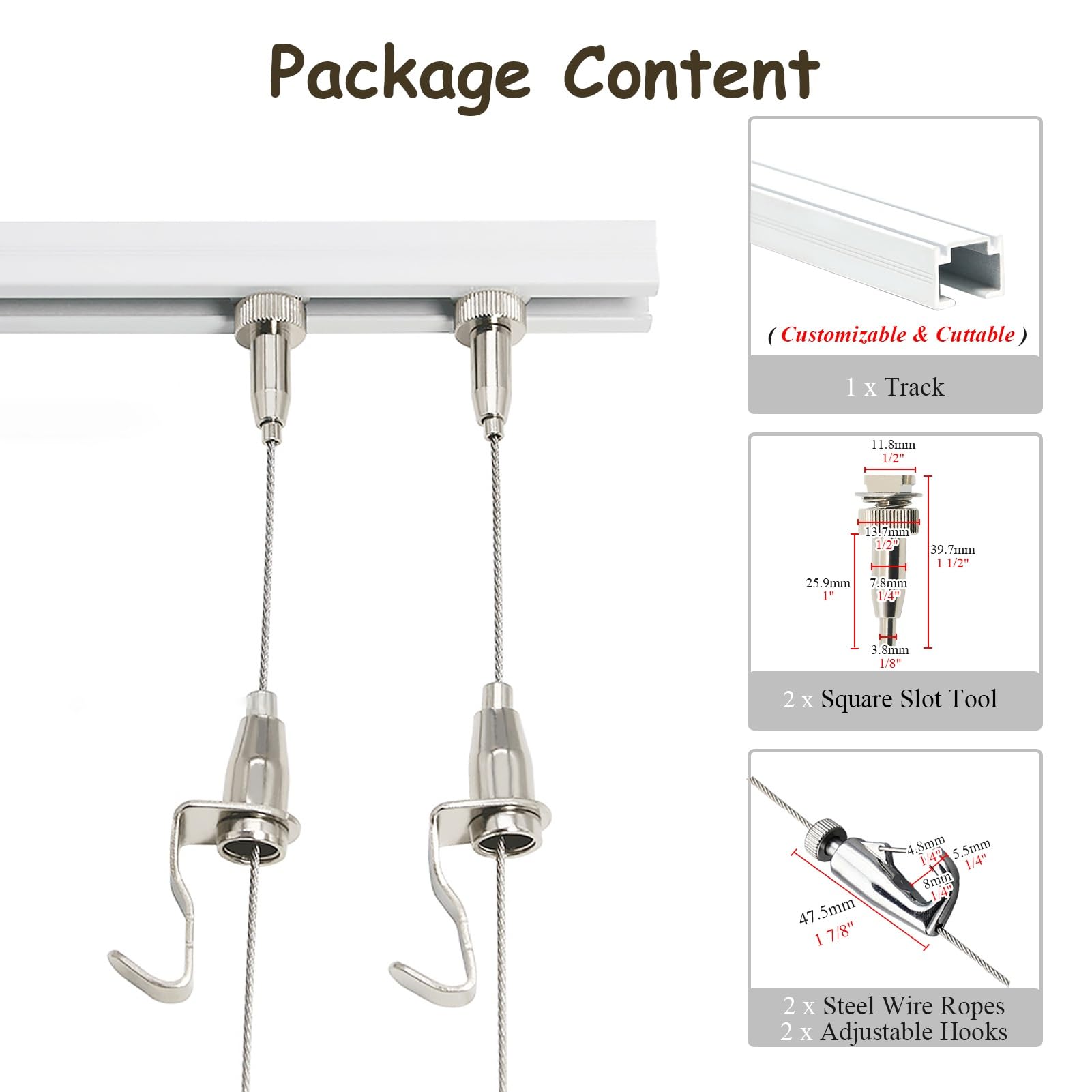 Sistema di binari per Appendere Quadri in casa - Kit per esporre opere d'Arte con carrucole a Molla, Binario Flessibile a Parete per Foto e specchi (Cavo da 3 m, Binario da 61 cm) - Facile d