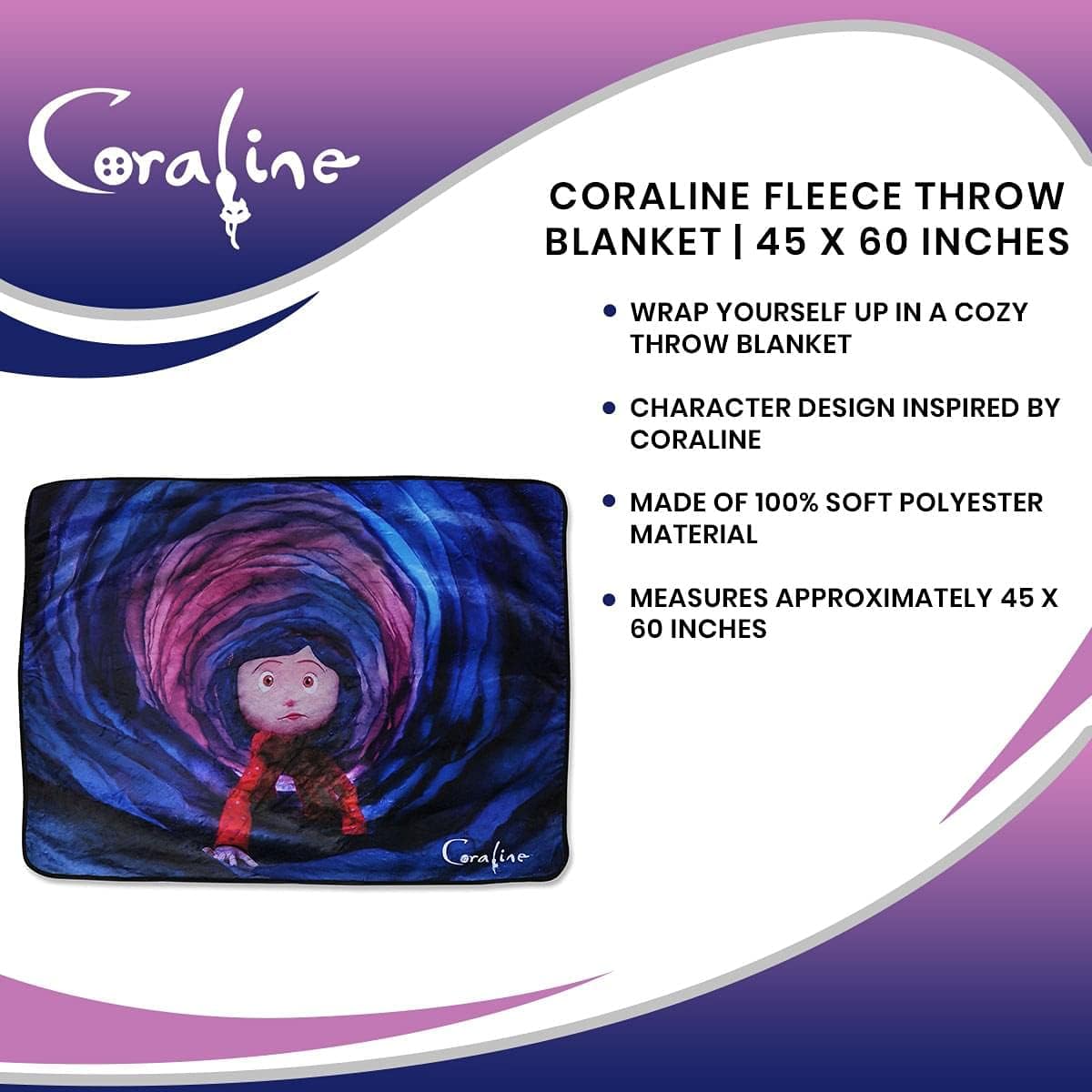 Coraline Fleece Throw Blanket with Sherpa Lining, 45 x 60 Inches