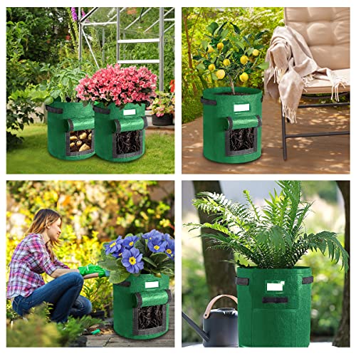 Foto von Kartoffel Pflanzsack, 3 Pack 7 Gallonen Anbaubeutel, Atmungsaktives Vlies, Gartengemüse-Anbaubeutel mit Sichtbarer Klappe und Griffen für Kartoffeln, Tomaten, Karotten, Zwiebeln, Früchte (Grün-7)