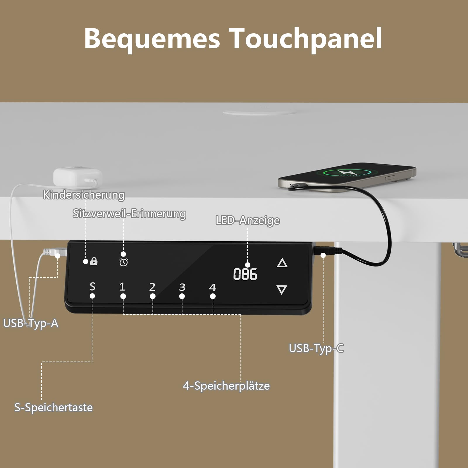 TRIUMPHKEY Höhenverstellbarer Schreibtisch, 200x80cm, Elektrisch Stehschreibtisch mit Dualmotor, Touchscreen,USB-A & Kabelmanagement,25mm Einteilige Tischplatte,ergonomischer Bürotisch, Weiß