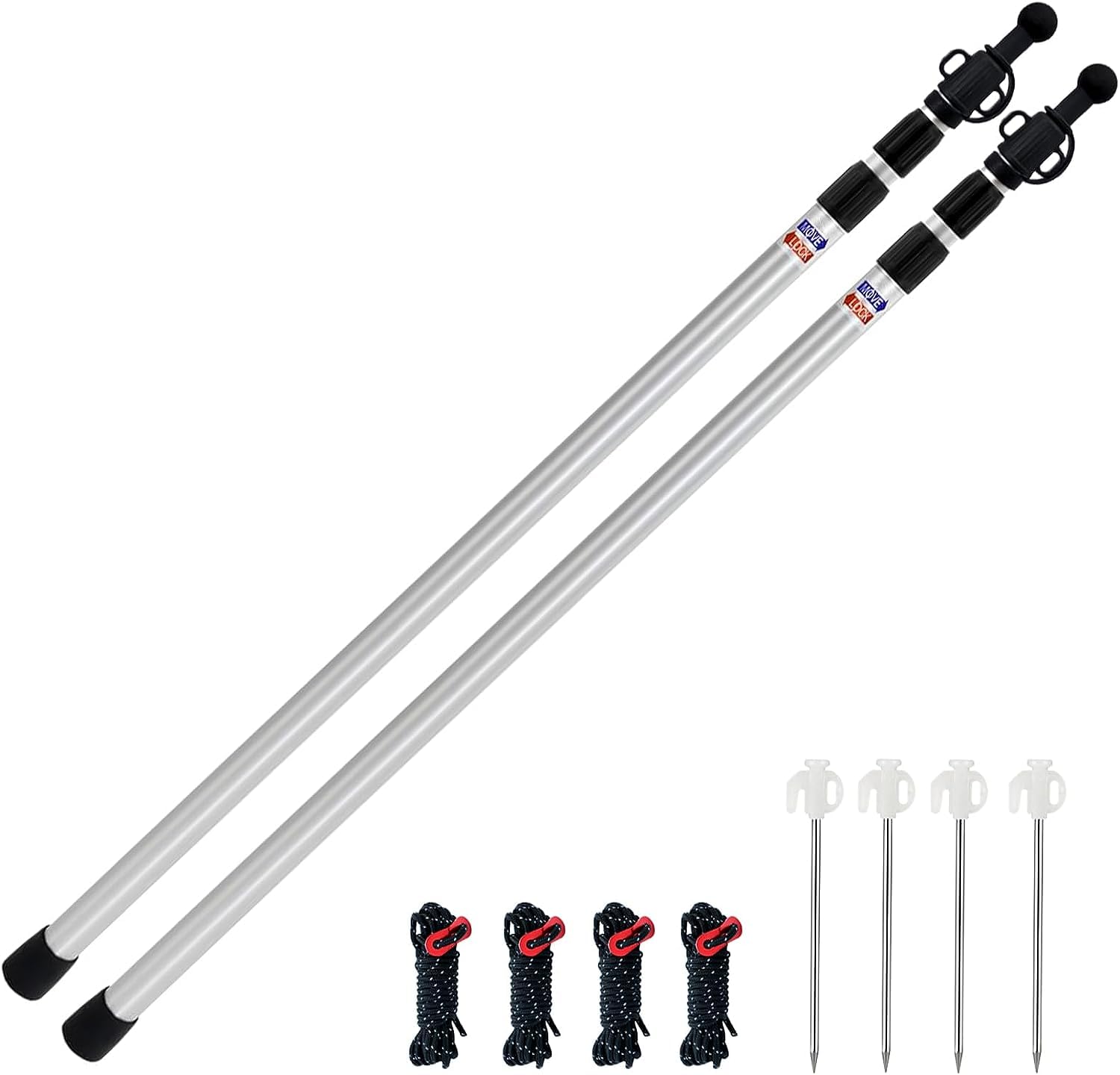 Telescoping Tent Poles - Adjustable Aluminum Camping Tarp Poles Heavy Duty Rods for Tent Fly, Awning, Outdoor Canopy, Hiking, Backpacking, Rainfly Shelter, set of 2 (Silver)