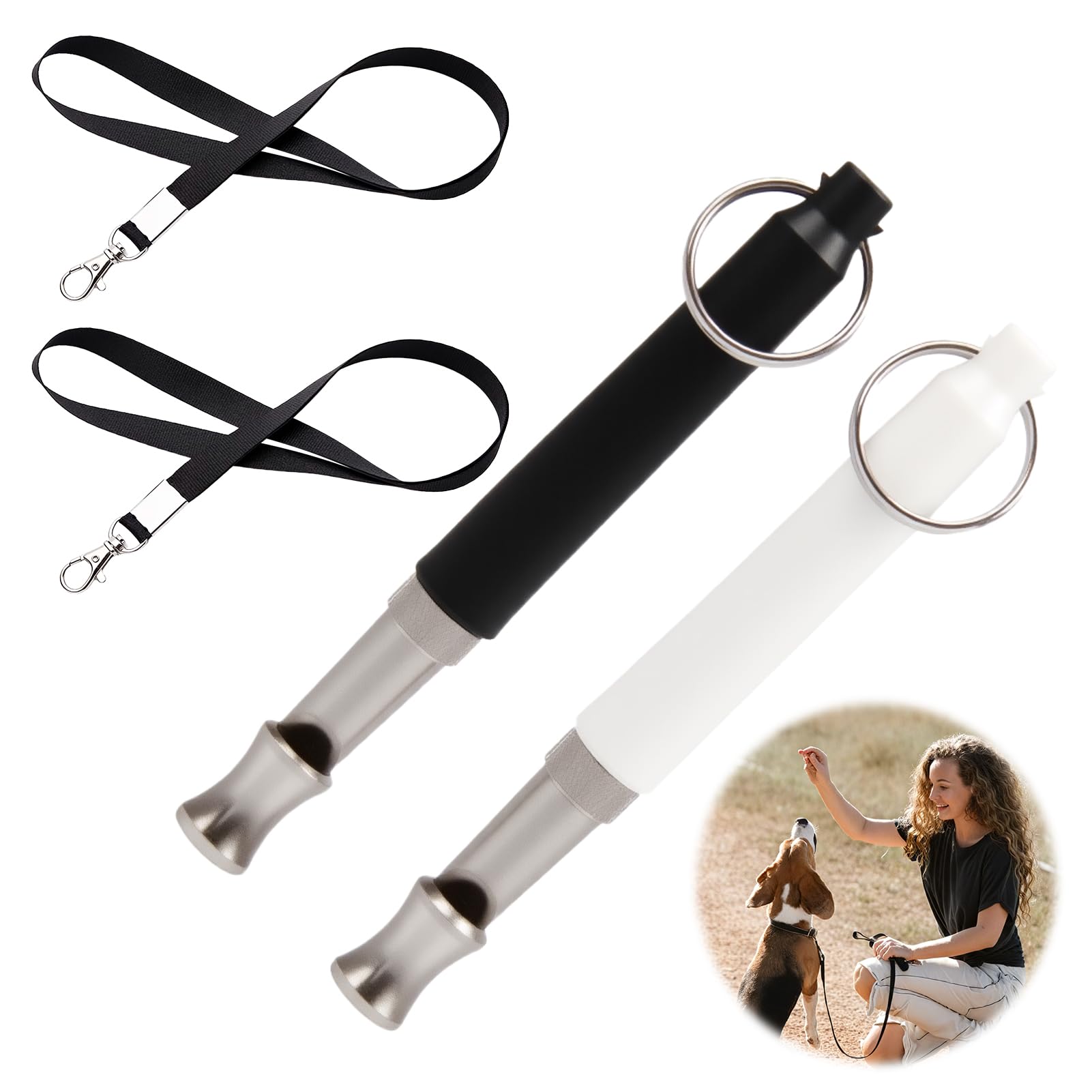 2 Pcs Sifflet Ultrason Chien, Sifflet Ultrason Chien Anti Aboiement, Sifflet Chien Rappel, Sifflet de Dressage Professionnel, Rappel Pet Accessoires (Noir et Blanc)