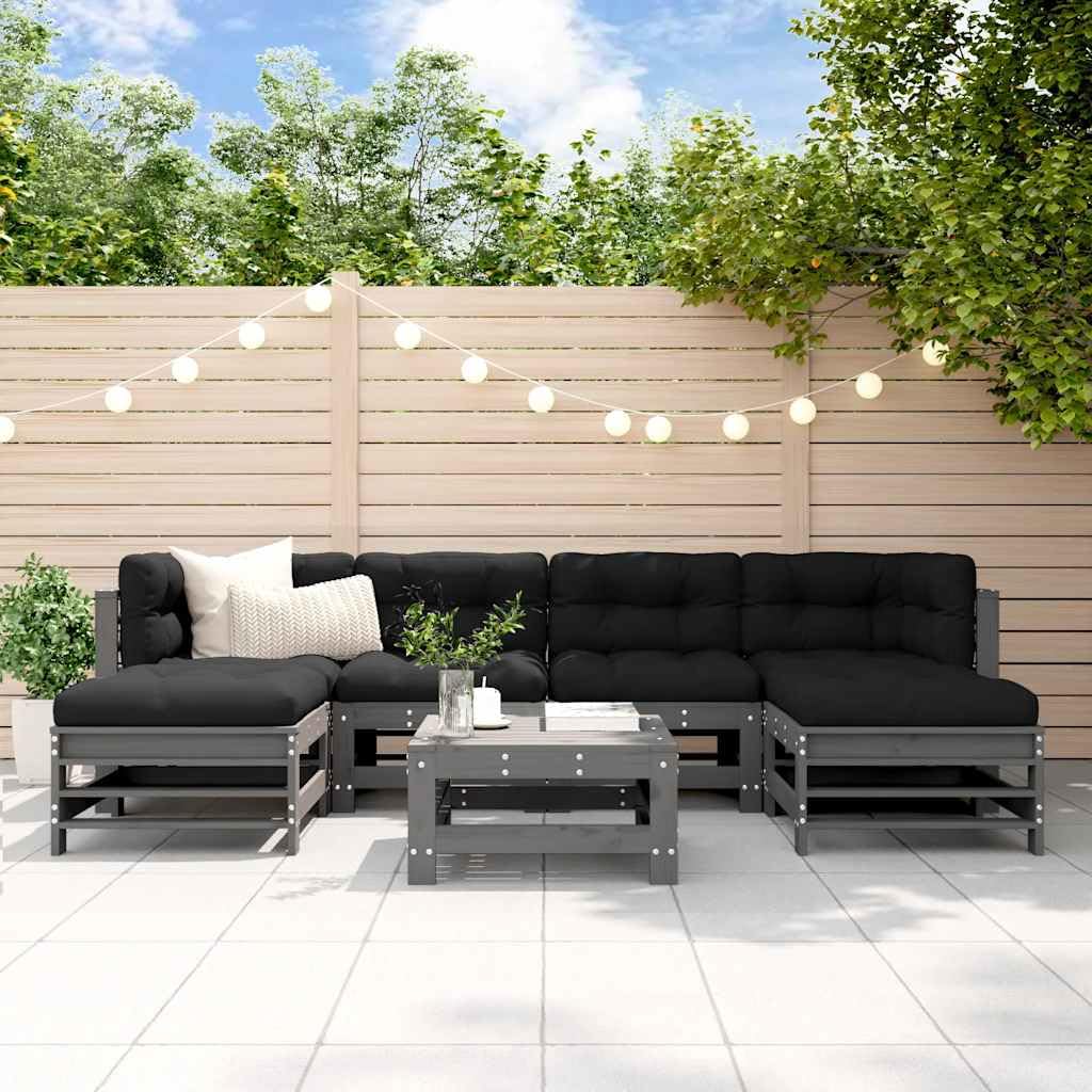 Set di mobili da giardino, 7 pezzi, in legno di pino massello, grigio