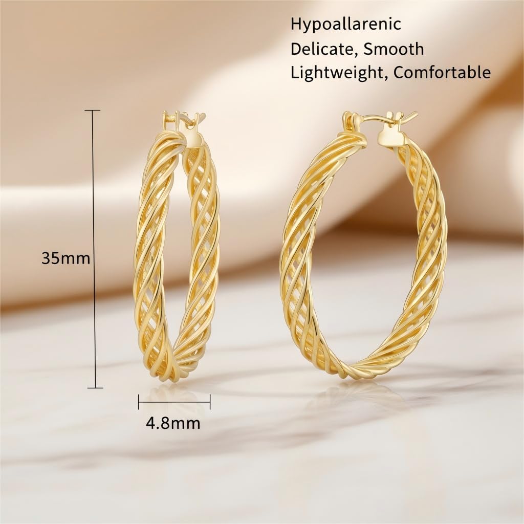 Gold Plated Hoop Earrings for Women 14K Gold Earrings for Women Thick Large Earrings Gold Huggie Earring Womens Lightweight Hypoallergenic - Image 6