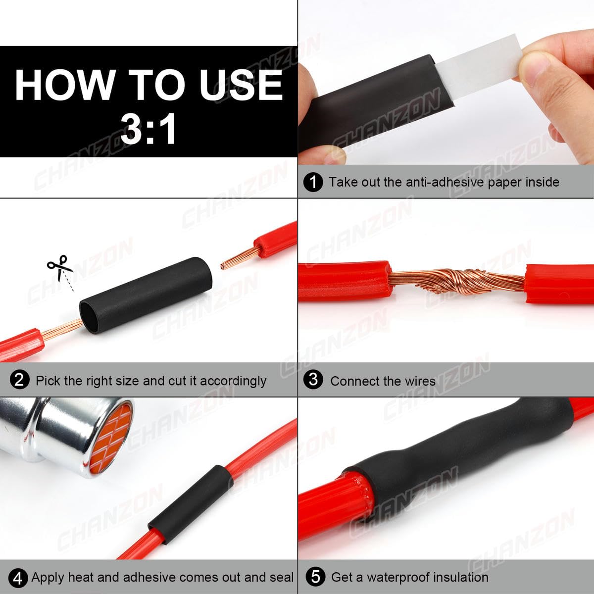 1,22 m 12,7-125 mm 3:1 Tubo termoretraibile con colla, doppia parete, rivestito con colla, impermeabile, tubo termoretraibile riscaldato, nero, 64 mm