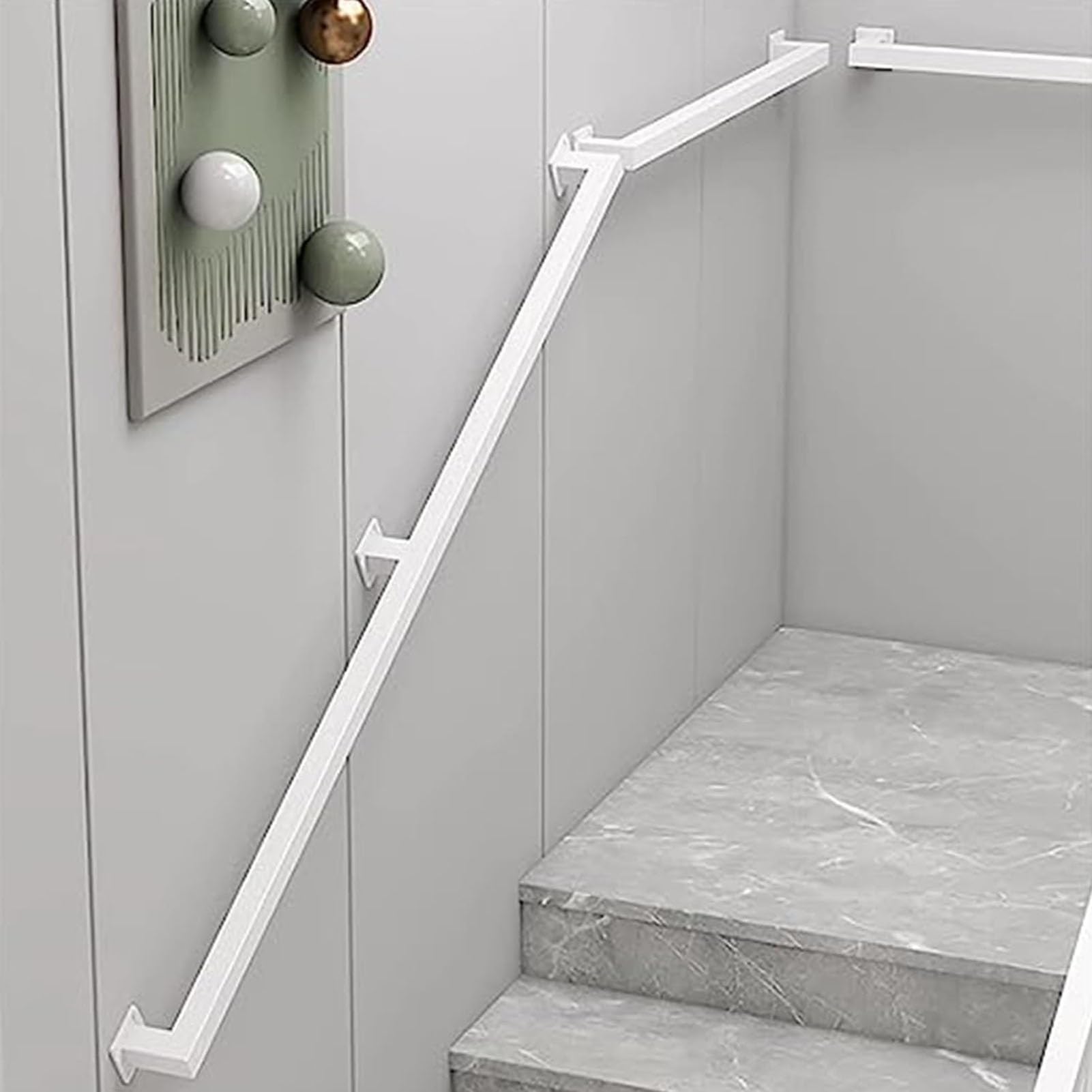 Białe kwadratowe schody do schodów wewnętrznych/zewnętrznych Metalowy uchwyt bezpieczeństwa z uchwytami ściennymi z kutego żelaza Dekoracyjne domowe balustrady schodowe (rozmiar: 0,6 m)