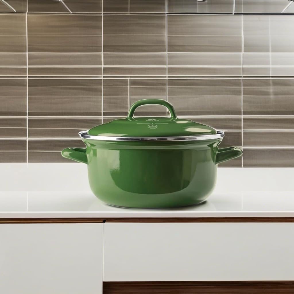 BK Cookware, Indigo Okrągła Emaliowana Brytfanna z Pokrywką - 20 cm/2.5l, Zielona