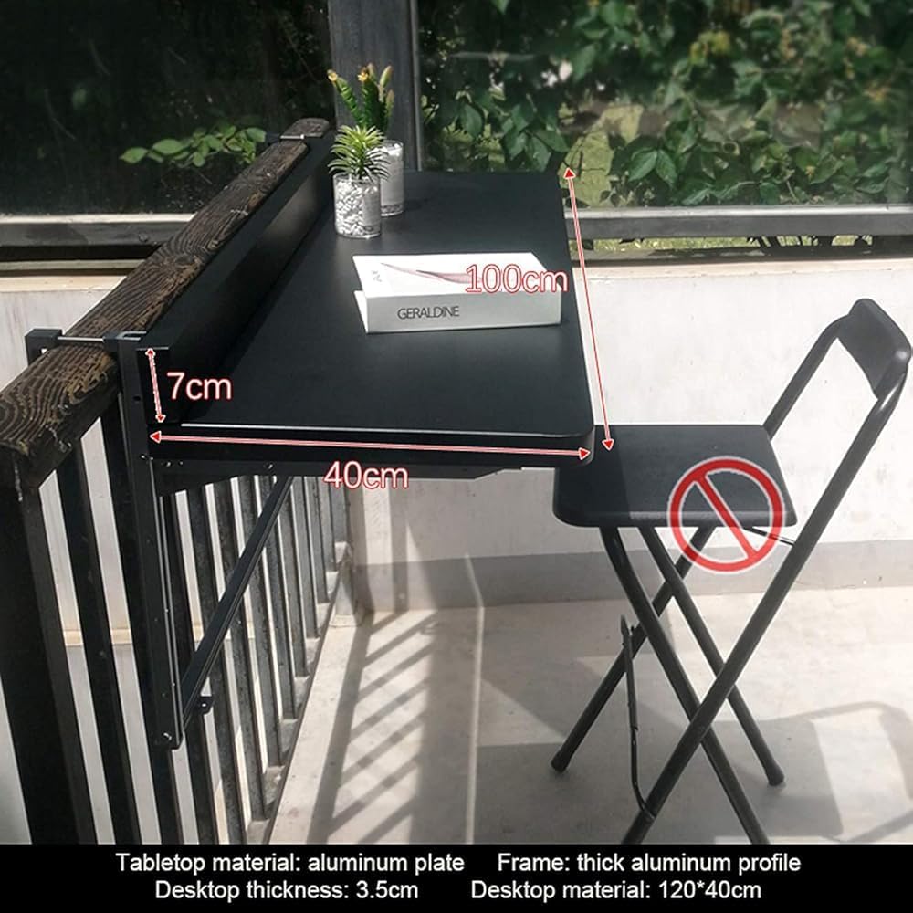 Składany wiszący stół balkonowy regulowany zewnętrzny poręcz stolik pomocniczy na taras patio ogród komputer jadalnia bar (rozmiar: 120 * 40 cm)