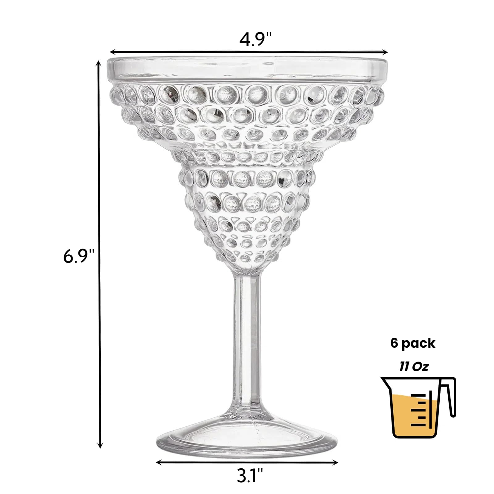 ZOOFOX Lot de 6 verres à margarita en plastique à pied de 325 ml, verres à margarita réutilisables et incassables, verres de bar uniques pour martini, daiquiri glacé, fêtes d'été tropicales