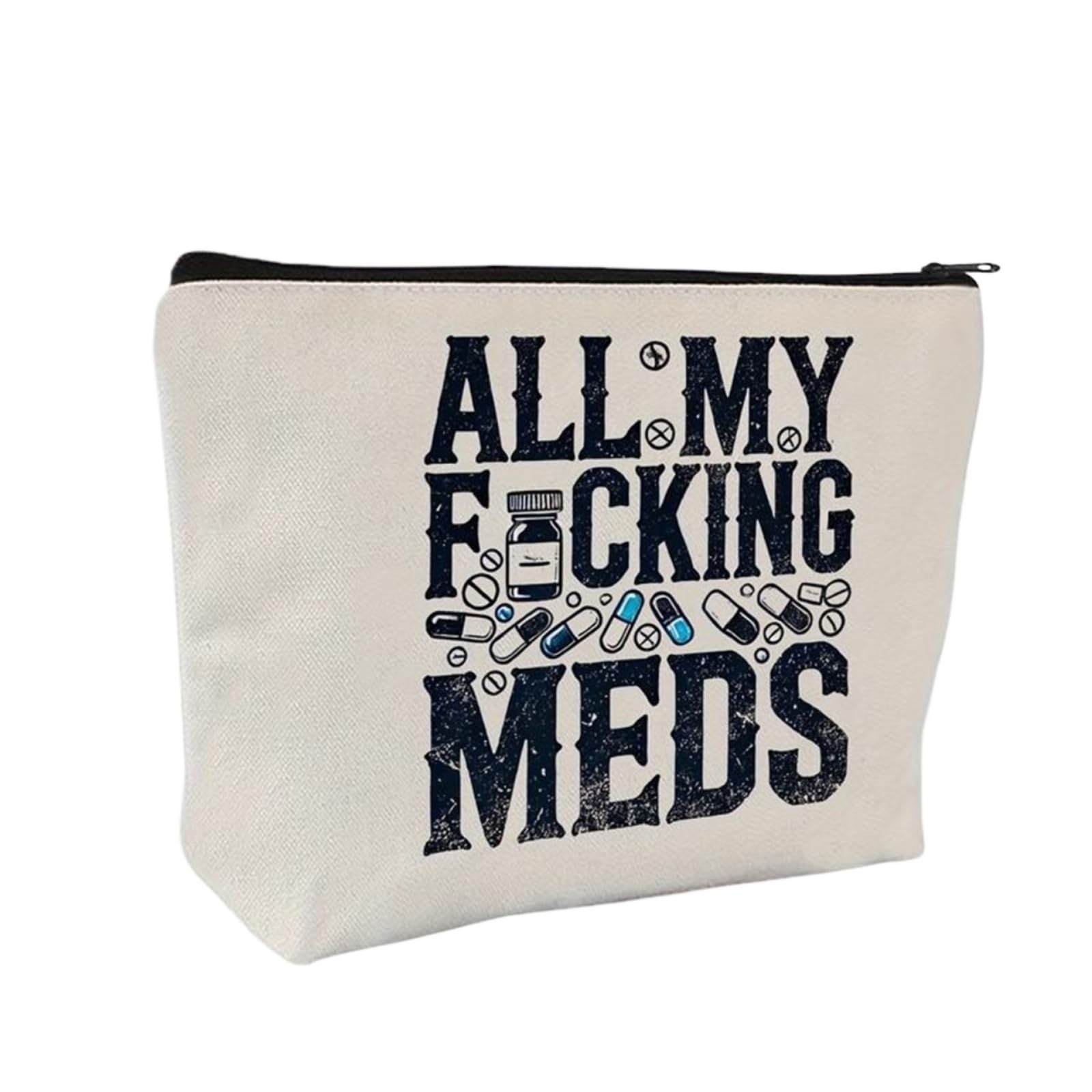 Neceser Maquillaje Bolsa de Maquillaje Reutilizable de Lona con Estampado de Letras, Organizador de Maquillaje con Cremallera, Bolsa de Viaje for Guardar Pastillas, Regalo for Mujeres Viaje