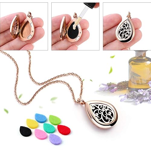 Miniatura 8 de RoyAroma Rose Gold Aromatherapy Essential Oil Diffuser Necklace Stainless Steel Pendant Perfume Locket Women Jewelry Mothers Day Gift for MomWomen