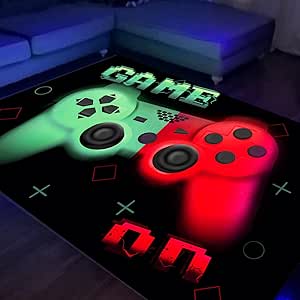 Blacklight Gaming Area Rug, UV Reactive 3D Game Controller Rug, Large