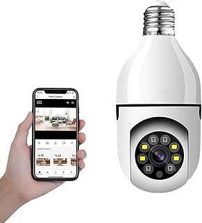JZZANG E27 Bulb Camera, Bulb Camera 360 Degree Wifi Night Vision With Light, Auto Tracking Panoramic Camera With Two-Way Voice, Motion Detection, for Indoor Outdoor